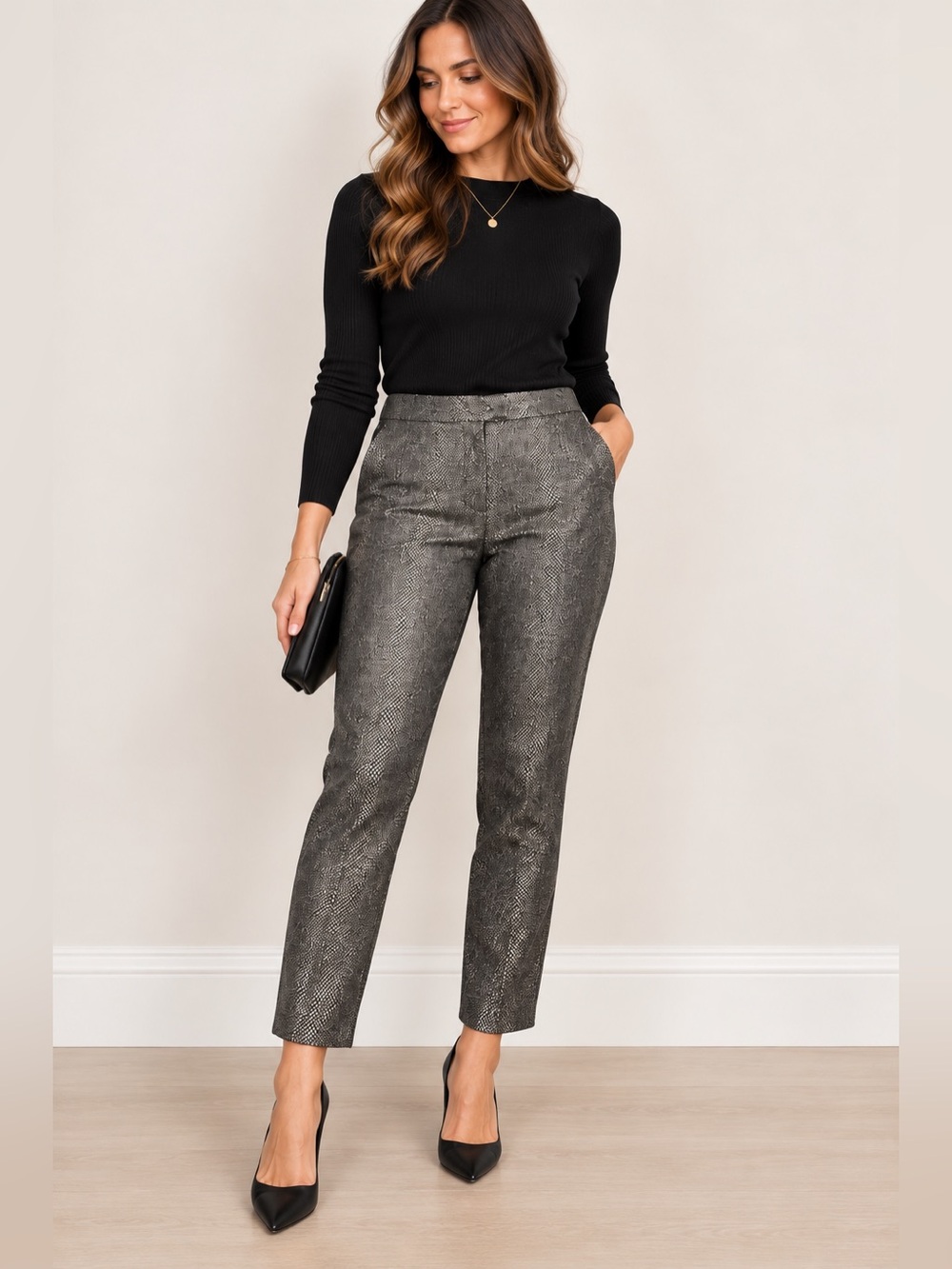 Doncaster Collection Metallic Textured Slim Ankle Pants Holiday Event Career 10